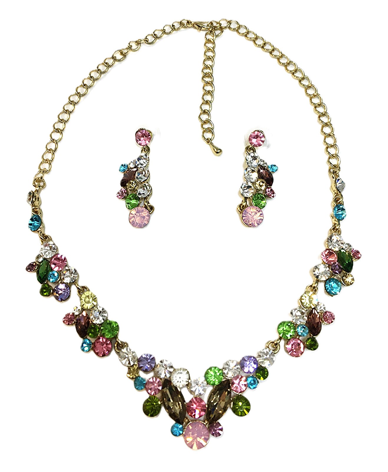 Multicolor Crystal Cluster Statement Necklace & D… - image 11