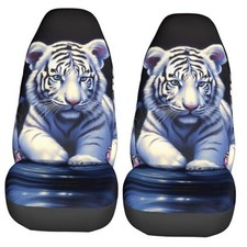 Car Seat Covers Universal 2 Pcs Auto Front Seat 2 PCS White Tiger Butterflies
