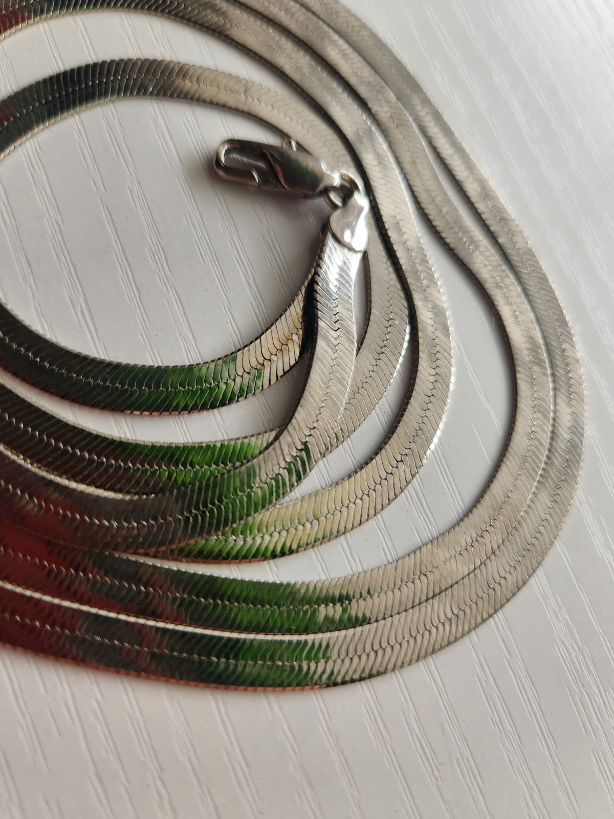 Double Strand Layered Silvertone Herringbone Link… - image 12