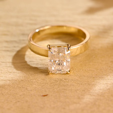 14k Solid Yellow Gold 2mm Band Radiant Cut Moissanite Engagement Wedding Ring