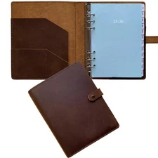 2025-2026 Leather Planner - A5 Genuine Leather Binder Planner with Weekly & M...