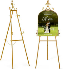 Heavy-Duty 53.9" Gold Metal Easel Stand with Storage Bag for Signs and Art