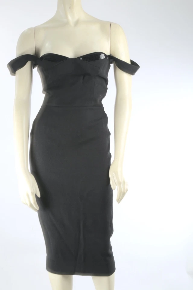 Victoria Beckham Black Sleeveless Fitted Midi Sheath Dress Size 2 - Image 2 of 4
