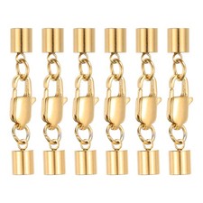 6Set 5mm Leather Cord End Caps with Lobster Claw Clasps Connector, Gold