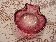 Vintage Murano Cranberry Ashtray/Bowl Art Glass