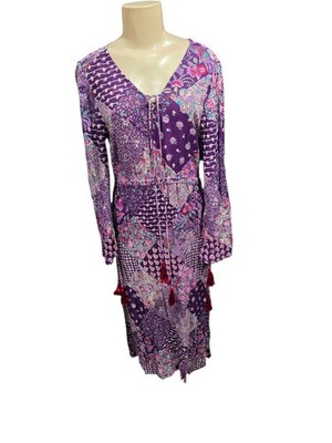 Phool Midi Dress Long Sleeve Trasparent Purple Size 10 Pom Pom Tassel