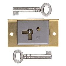 Small Right Hand Cabinet Door or Drawer Brass Plated Half Mortise Lock w/Two ...