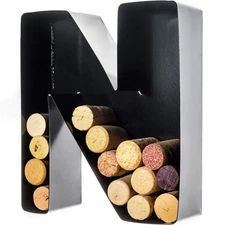 will's Wine Cork Holder - Metal Monogram Letter (N), Black, Small | Wine...