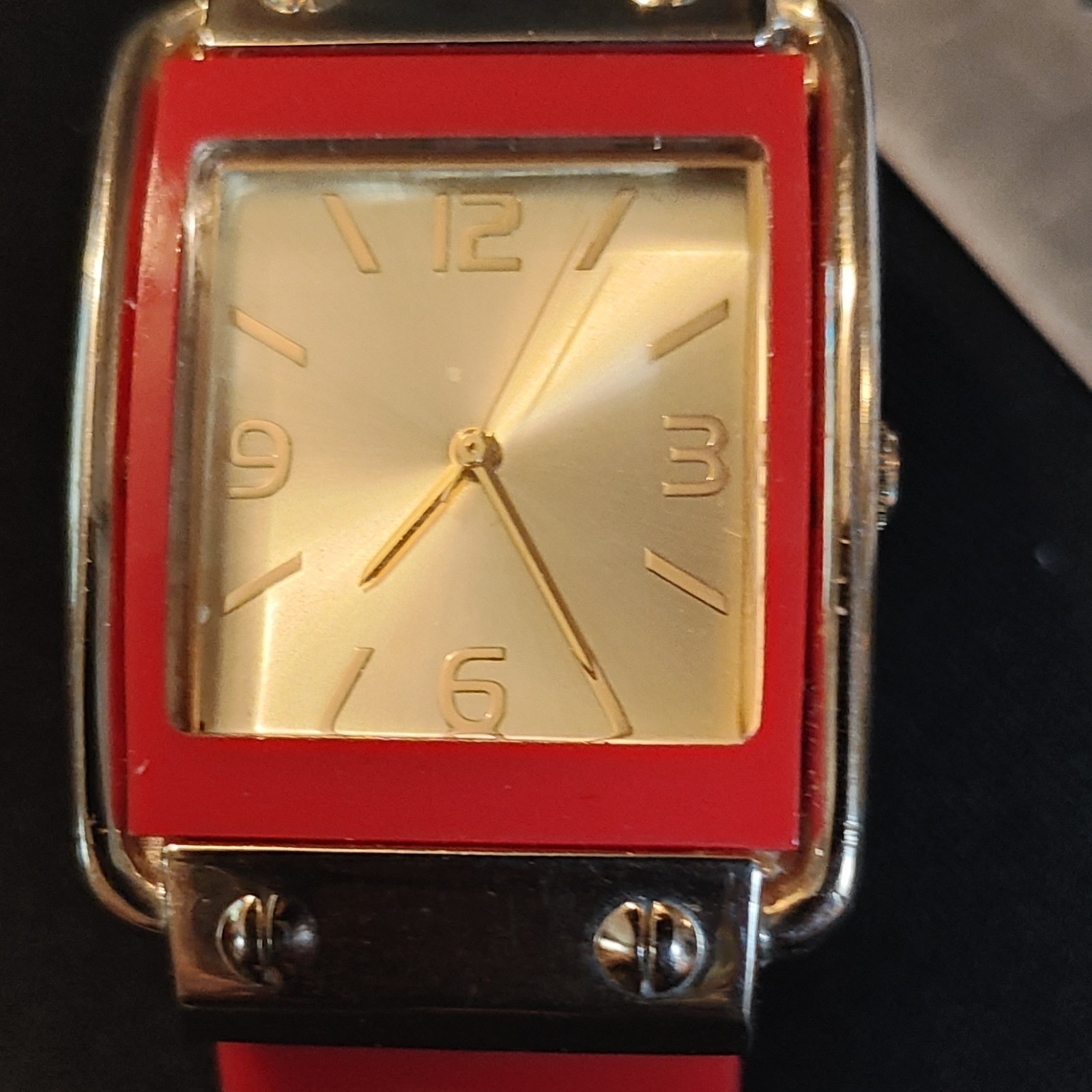 Rectangular Wristwatch Red Bangle Silver Red Case… - image 3