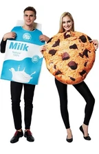 ReneeCho Couple Adult Costume Halloween Cookie & Milk Set 2 Costumes Carton Fun