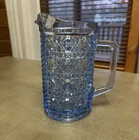 Vintage Federal Glass Blue Windsor Pattern Of Cane & Button Pitcher Cup Pour