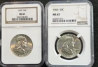 NGC MS65 1959 & 1960 Franklin Half Dollars 2 Coin Lot, Nice Strike