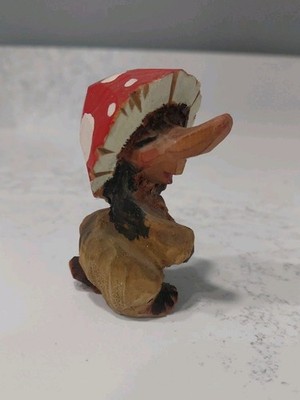 VINTAGE Henning Norway Hand Carved Wood Mushroom Top Troll Figure 3''