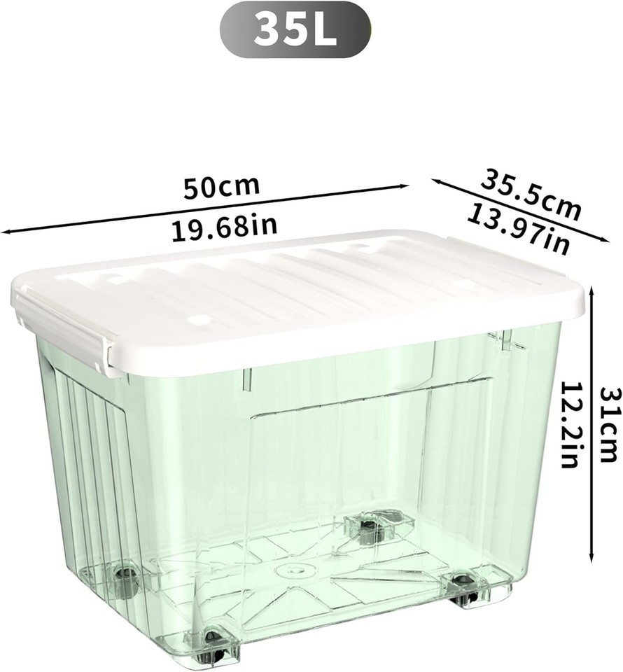 Cetomo 35L x 3 opbergdozen, draag plastic opbergdoos met deksels, organiserende container met handvat en veilige vergrendelende gespen, stapelbaar, nestbaar, draagtas voor thuiskantoor kleding