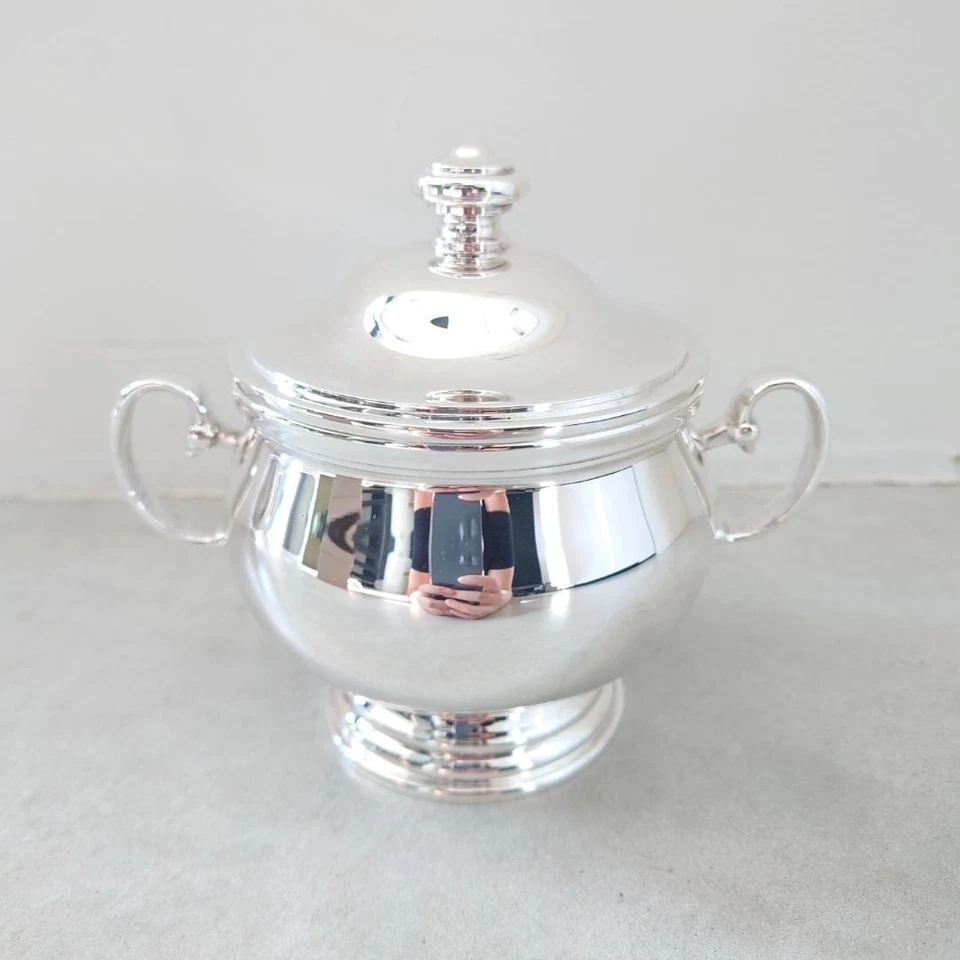 Elegante azucarero Christofle Albi plateada con bolsa de tela y caja #0656 Foto 2 de 4