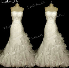 Vintage Mermaid Wedding Dresses Strapless Ruffly Lace Applique Tulle Bridal Gown