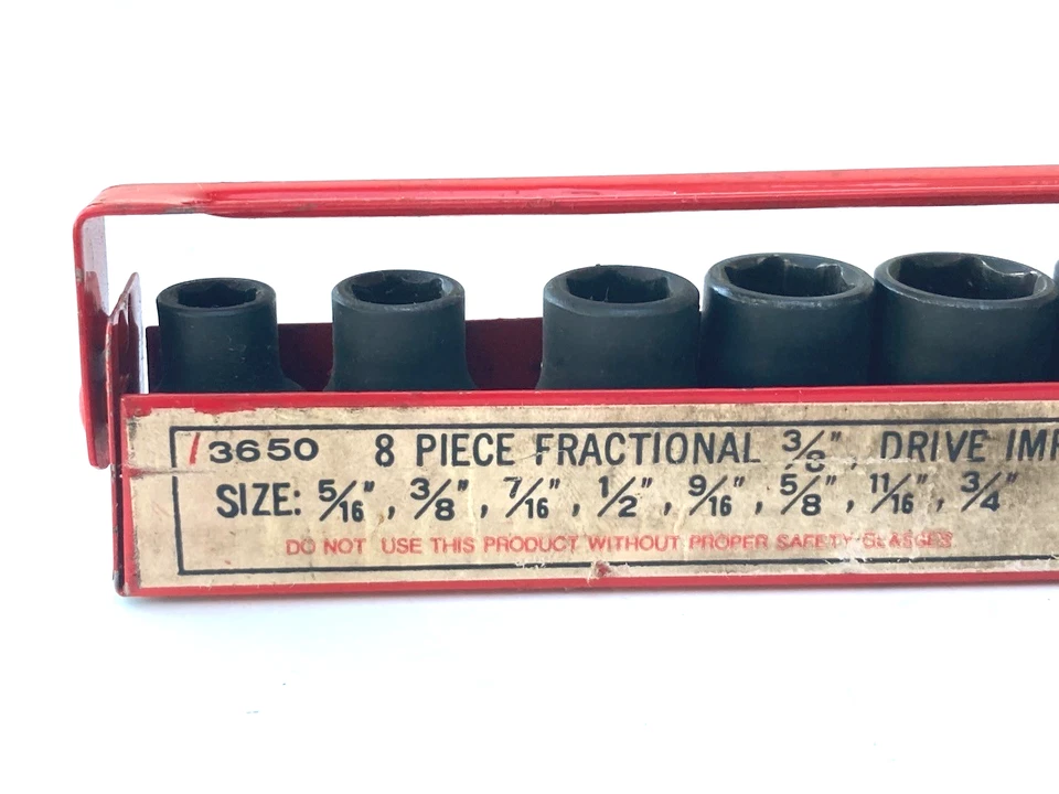 VINTAGE Sunex 8 piece fractional 3/8" drive impact socket set metal carrier 3650 - Image 2 of 4