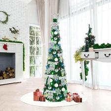 Pop Up Christmas Tree with Lights, 5FT Collapsible Tinsel Pencil Christmas Tr...
