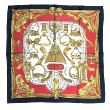 HERMES Carre90 ETRIERS Silk Scarf Navy Red Authentic Ready to Use Genuine