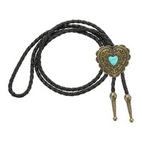 Vintage Bolo-Krawatte Leder Gold/Schwarz LiebesanhäNger