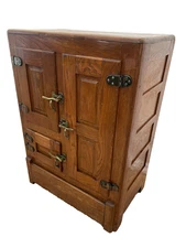 Antique Ice Box Three storage cabinets, Oak, Brass latches, Three Racks, 1920's