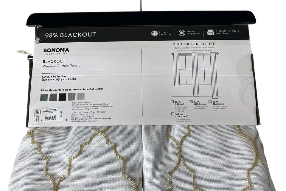Paneles de cortina de ventana Sonoma 98 % apagados bordados dinastía blanco y gris  Foto 4 de 4