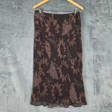 Vintage Womens Skirt 14 Brown Silk Maxi Forest Fairy Floral Boho Earthy Flowy