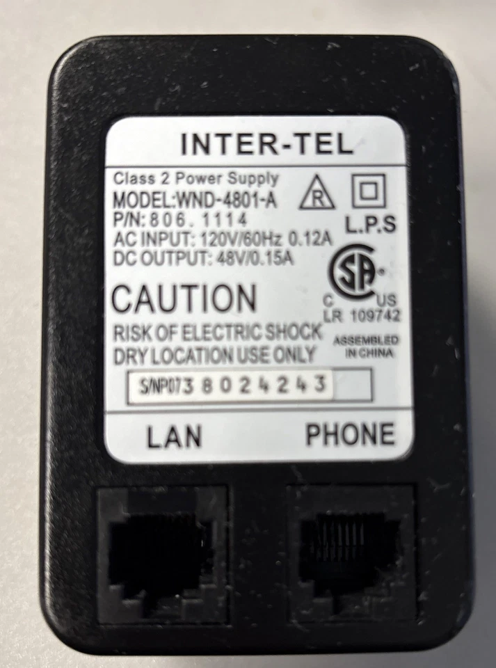 (3)Inter-Tel WND-2405-A, 4801-A, WNC-2403-C, 48V Power Adapter POE For IP Phones - Image 4 of 4