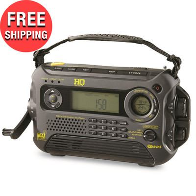 Emergency Black Solar Powered Weather Radio Dynamo Crank LED Flashlight USB Port
