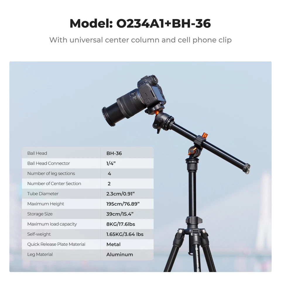 K&F Concept 76.7 in Camera Tripod w/ Rotatable Multi-Angle Center Column Tripods - Image 4 of 4