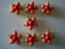 2 Hole Slider Beads Pointed Daisy Peach Coral & Pink 7  Pieces