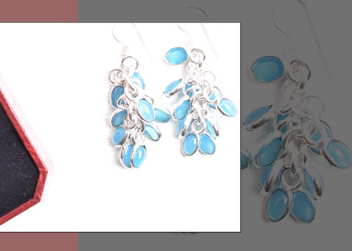 Trauben Blumenstrauß Aquamarin Marine Handgefertigt Rhodium Poliert Elegant Lang - Bild 5 von 5