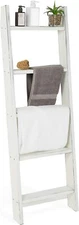 4.5 ft Bathroom Vintage White Wood Decorative Blanket Storage Ladder, Towel Rack