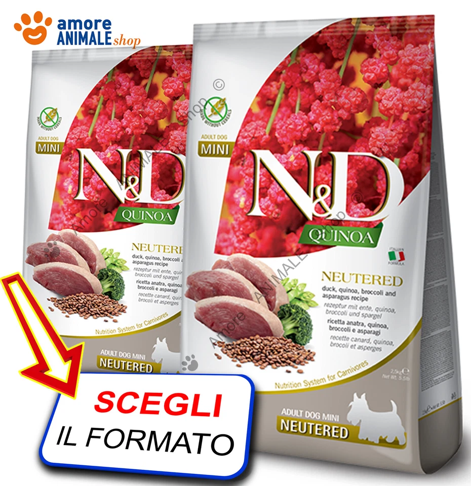 Farmina Dog N&D Quinoa Neutered Adult Mini → Anatra - 800 gr / 2,5 / 7 kg - Cani