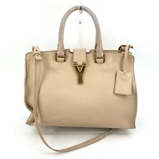 SAINT LAURENT YSL Cabas 2 Way Bag Leather White Authentic