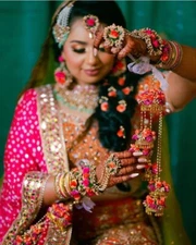 Women fashion flower  earrings tika bracelets necklace haldi mehandi babyshower