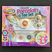 CreativeKids Porcelain mini Tea Set w Flower print 11 Pieces T-67