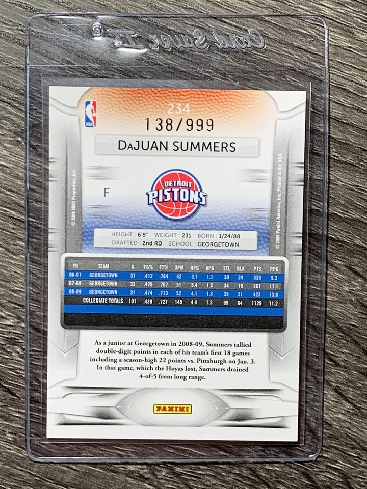2009-10 Panini Prestige #234 DaJUAN SUMMERS Rookie RC Detroit Pistons #138/999🏀 - Image 2 of 2