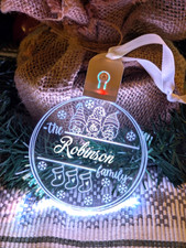 Family Name Personalised Christmas Elves Bauble LED Light Hanging Decoration