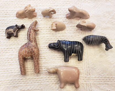 Soapstone Animals from Kenya Various Sizes Textures Colors Some Tags Lot of 10
