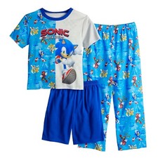 Boys Sonic the Hedgehog 3 Piece Pajamas T Shirt Shorts Pant Knuckles 4 5 6 7 8