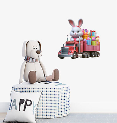 Osterhase Hase auf LKW Ei Wandbild bunte Vinyl Aufkleber Abziehbilder a8715