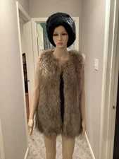 MERONA FAUX GOLDEN ISLAND FOX SHAGGY BOHEMIAN RAVE FURRY VEST SIZE MEDIUM
