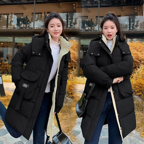 Mujeres Abrigo Cálido Suelto Largo Con Capucha Algodón Invierno Acolchado Parka Informal Prendas de abrigo Talla - Imagen 17 de 29