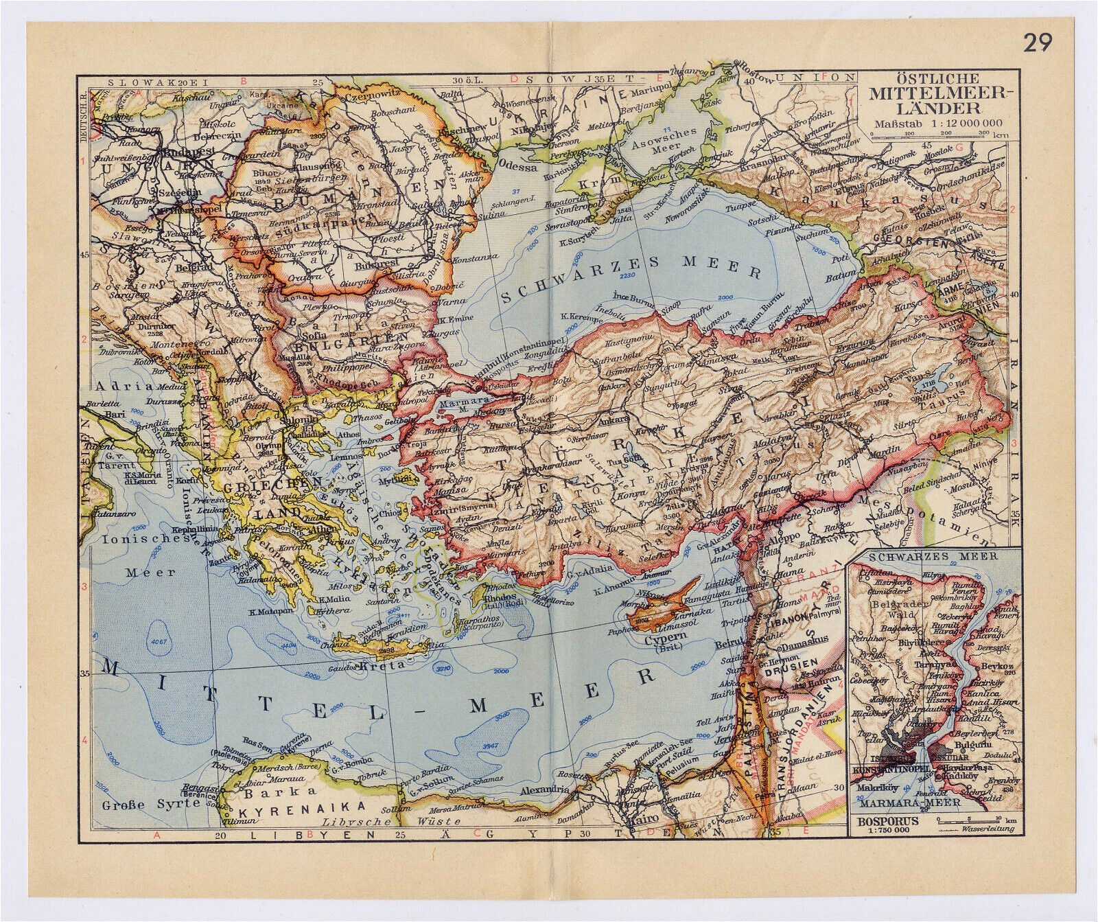 1939 VINTAGE MAP OF EASTERN MEDITERRANEAN SEA GREECE TURKEY ARMENIA / CYPRUS