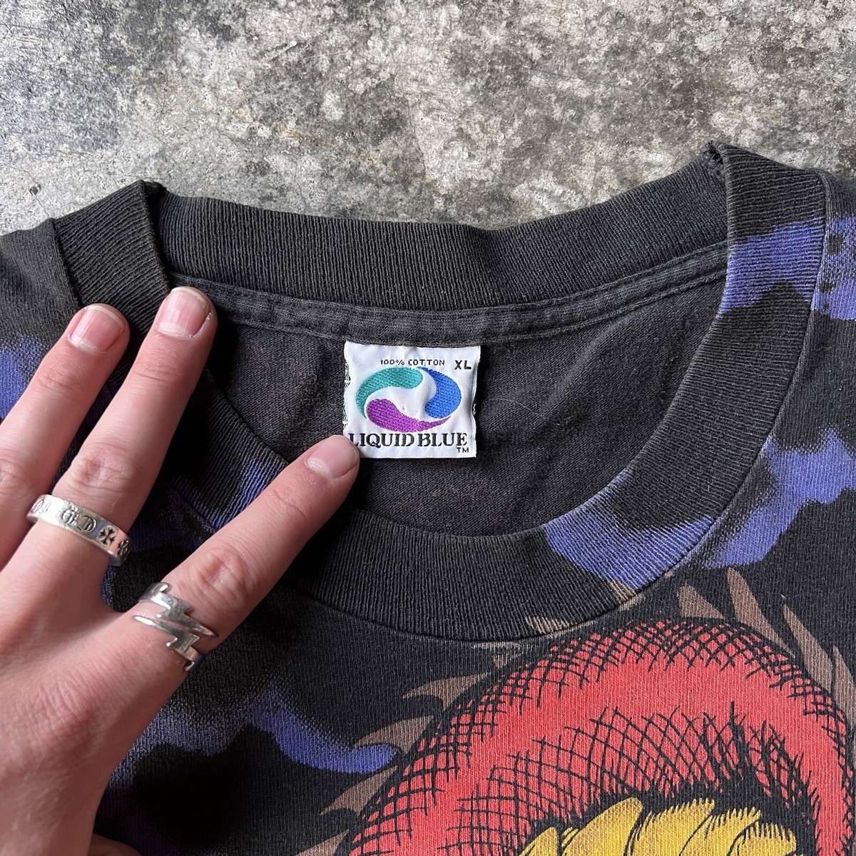 Vintage Liquid Blue Dragon Shirt All Over Print Fire XL RARE GRAIL