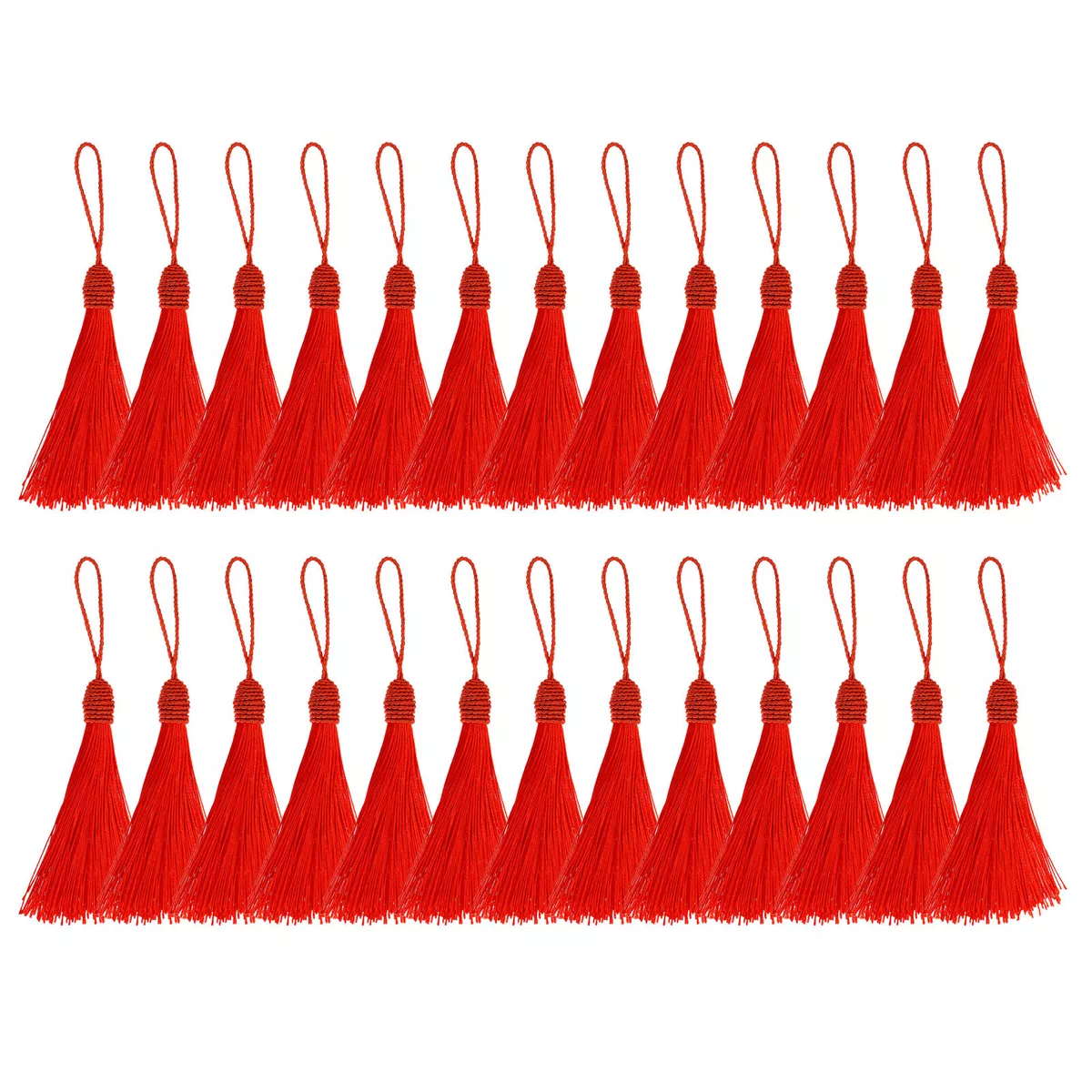 25pcs 14cm/5.5 Inch Bookmark Tassels Soft Silky Cord Loop Craft Tassels Red