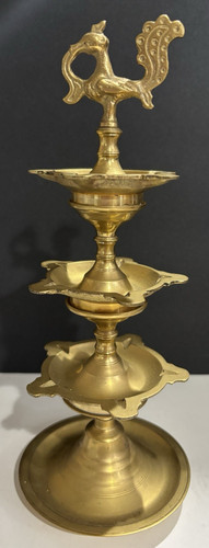 Vintage Brass 3-Tier Peacock Oil Lamp - Panchmahal Diya