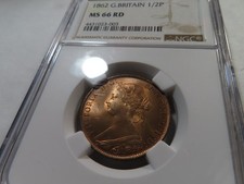 W41 Great Britain 1862 1/2 Penny NGC MS-66 FULL RED Top Pop:5/0 Tied Finest