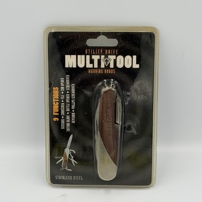 Working Hands Multitool Wood Pocket Utility Knife 9 Function Stainless Steel New